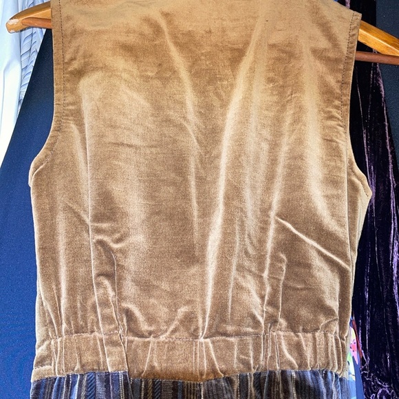 Vintage Jumpsuit The Strawberry Plant /Brown Vest Gray Stripe Trouser 70's - Picture 5 of 8